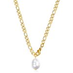 18K gold plated stainless steel necklace with pearl pendant displayed