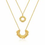 18K gold plated stainless steel necklace with two pendants front view