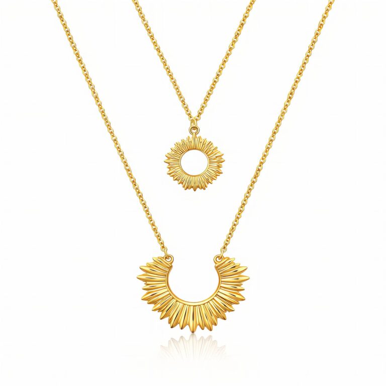 18K gold plated stainless steel necklace with two pendants front view