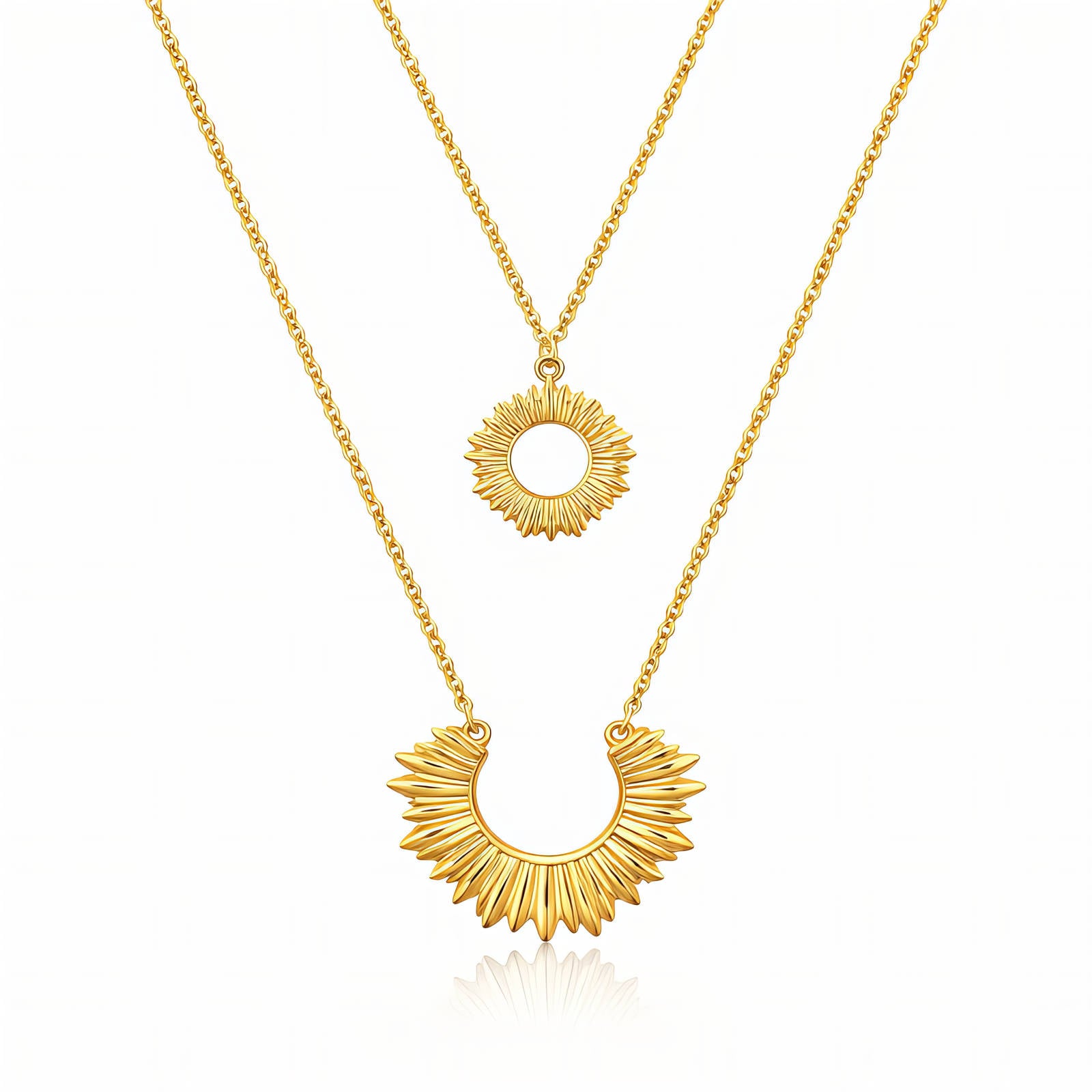 88224-0_new_10054513642 18K gold plated stainless steel necklace with two pendants front view