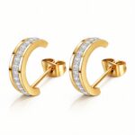 18K gold plated stainless steel stud earrings with cubic zirconia close-up