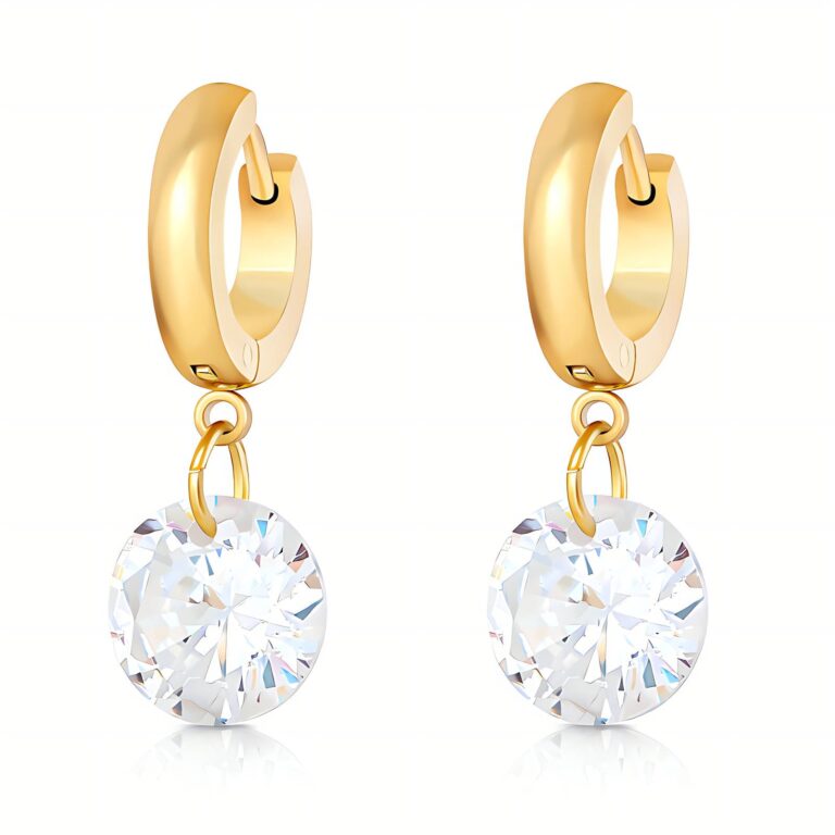 18K gold plated stainless steel earrings with cubic zirconia front view