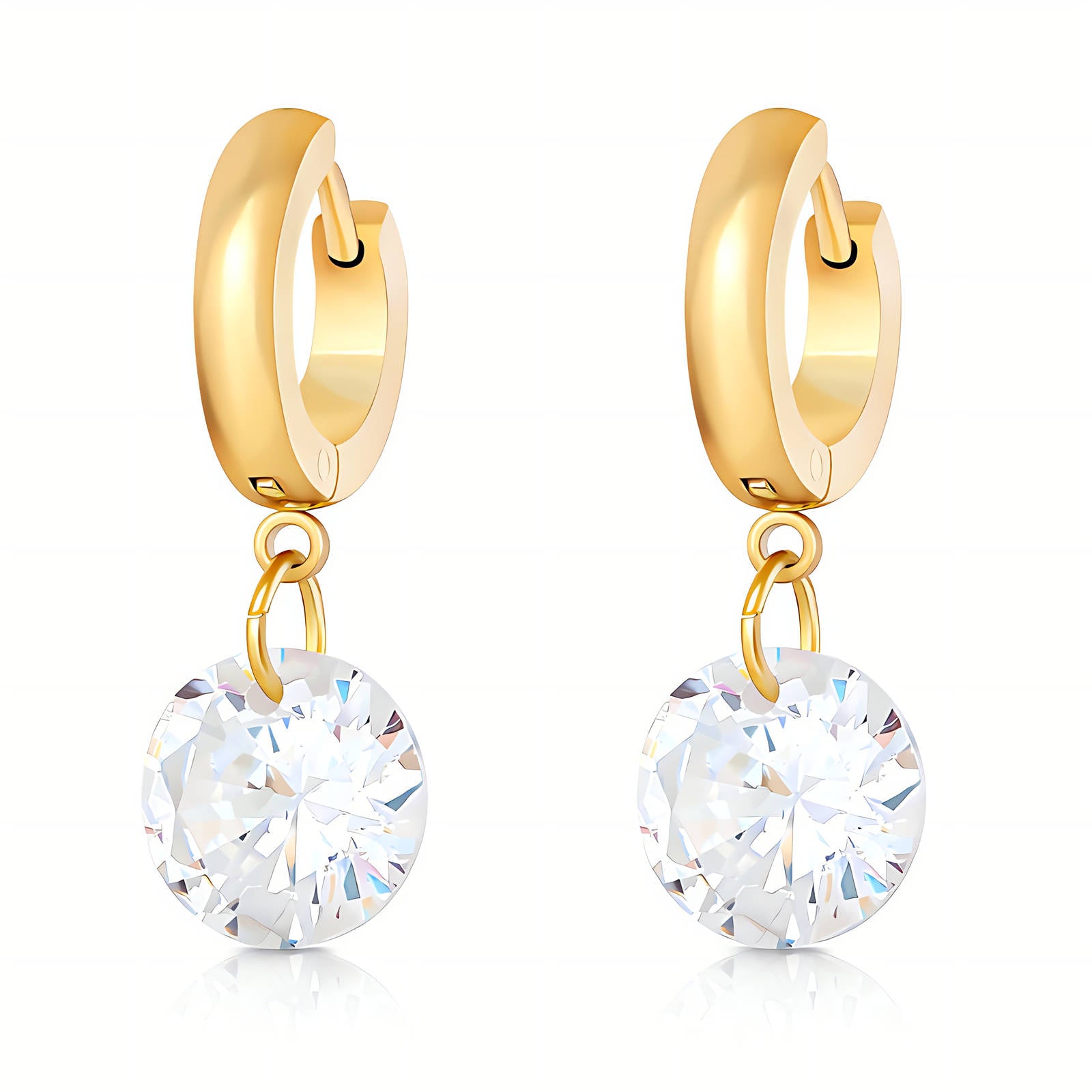88235-0_new_0903101331 18K gold plated stainless steel earrings with cubic zirconia front view