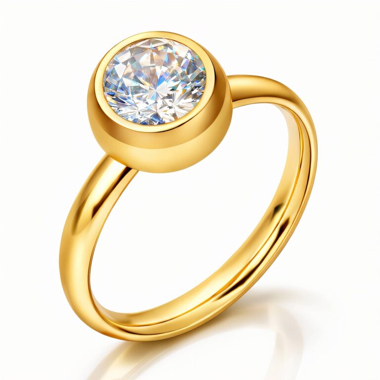 18K gold plated stainless steel ring with cubic zirconia close-up