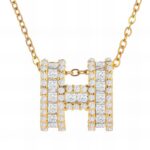 18K gold plated H necklace with cubic zirconia pendant close-up