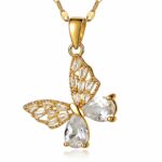 Close-up of 18K gold plated butterfly necklace with cubic zirconia pendant