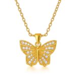 Close-up of 18K gold plated butterfly necklace with cubic zirconia pendant