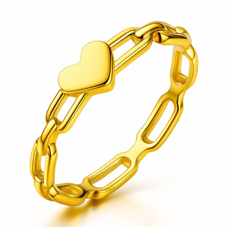 18K gold plated stainless steel heart ring close-up