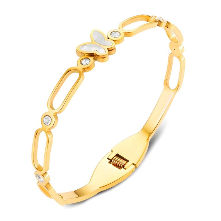 18K gold plated butterfly bracelet with cubic zirconia on stainless steel
