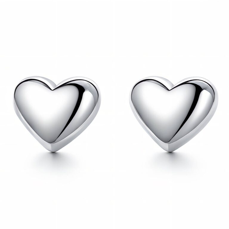 close-up of stainless steel heart stud earrings