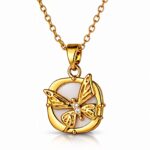 18K gold plated butterfly necklace on white background