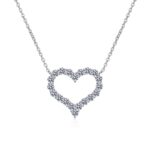 Stainless steel heart necklace with cubic zirconia pendant on white background