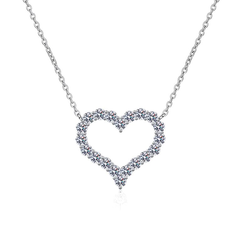 Stainless steel heart necklace with cubic zirconia pendant on white background