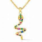 18K gold plated snake necklace with cubic zirconia pendant front view