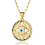 Close-up of 18K gold plated Evil Eye necklace with cubic zirconia pendant