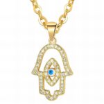 Close-up of 18K gold plated Evil Eye necklace with cubic zirconia pendant