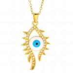 18K gold plated evil eye necklace with cubic zirconia pendant close-up