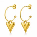 18K gold plated stainless steel heart stud earrings front view