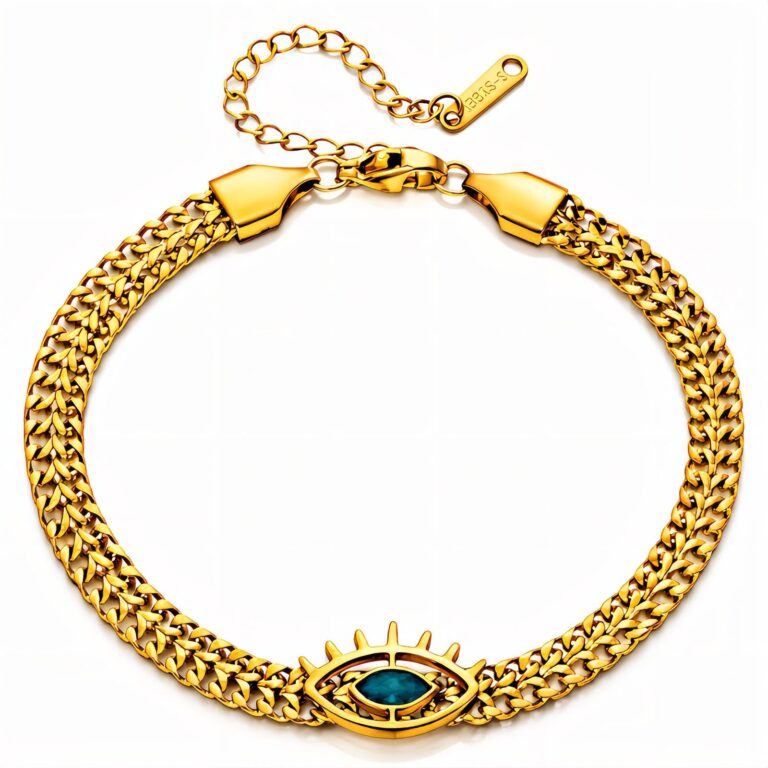 18K gold plated evil eye bracelet with cubic zirconia on wrist