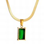 18K gold plated stainless steel necklace with cubic zirconia pendant front view