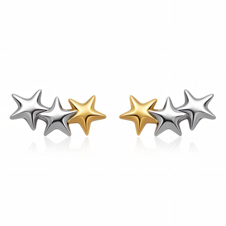 18K gold plated star stud earrings on white background