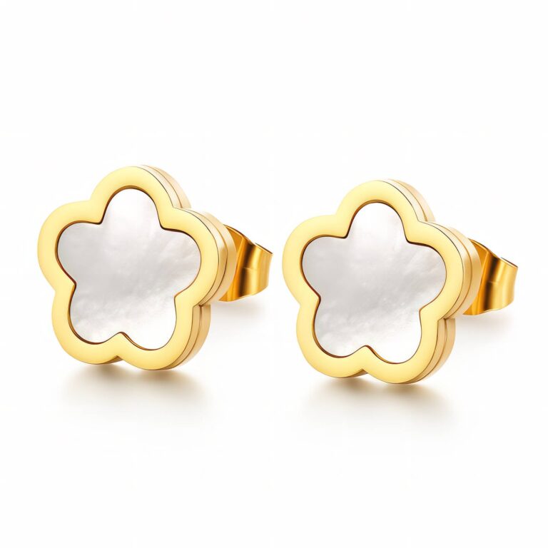 18K gold plated stainless steel flower stud earrings front view