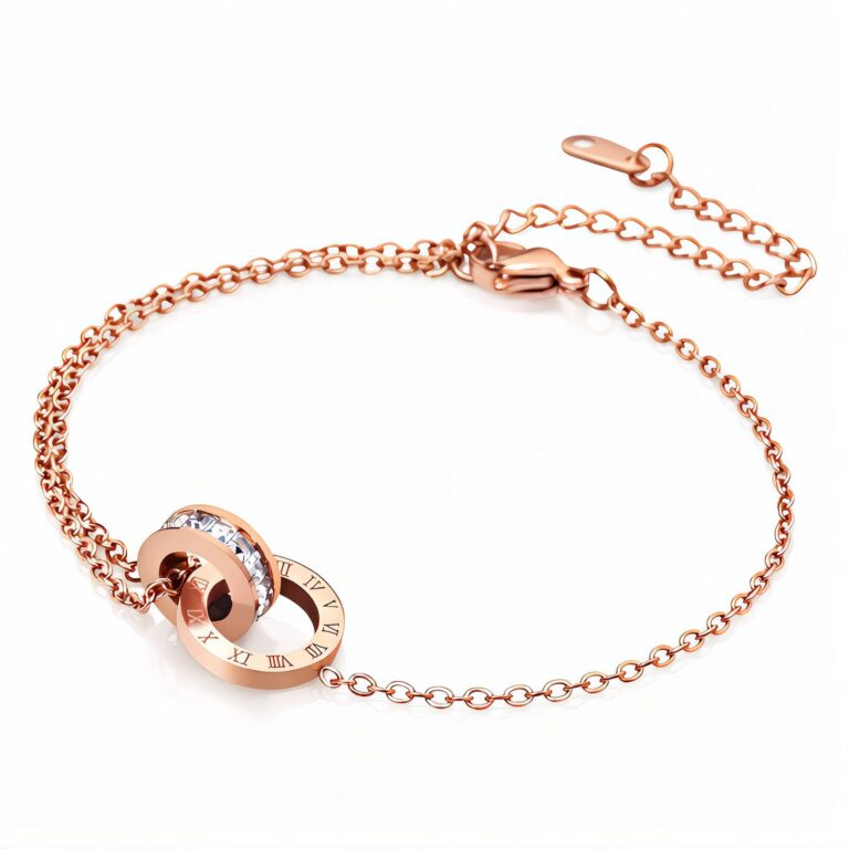 18K gold plated stainless steel anklet with cubic zirconia close-up