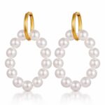 18K gold plated stainless steel earrings with imitation pearls front view