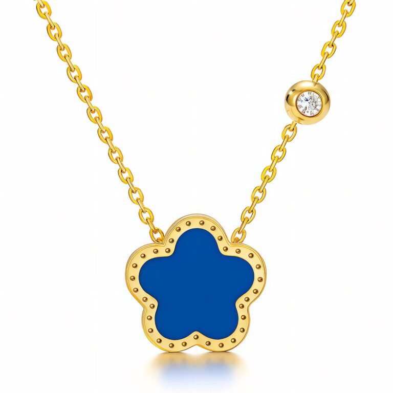 18K gold plated stainless steel flower necklace with cubic zirconia pendant