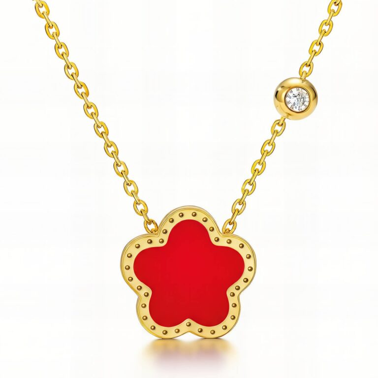18K gold plated stainless steel necklace with cubic zirconia pendant on white background