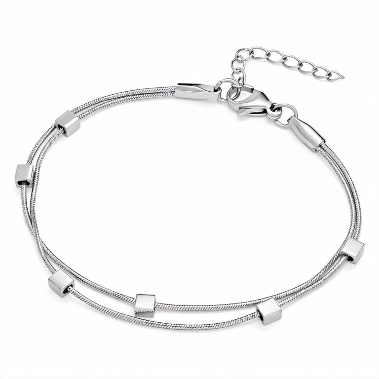 Stainless steel bracelet front view with sleek design