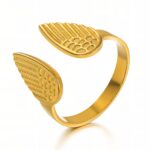 Adjustable 18K gold plated stainless steel ring on white background
