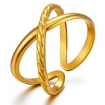 Adjustable 18K gold plated stainless steel ring front view