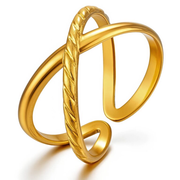 Adjustable 18K gold plated stainless steel ring front view