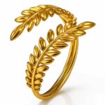 Adjustable 18K gold plated stainless steel leafs ring front view