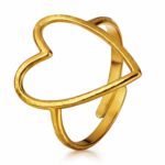 Adjustable 18K gold plated heart ring on white background