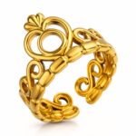 Adjustable 18K gold plated heart ring on white background