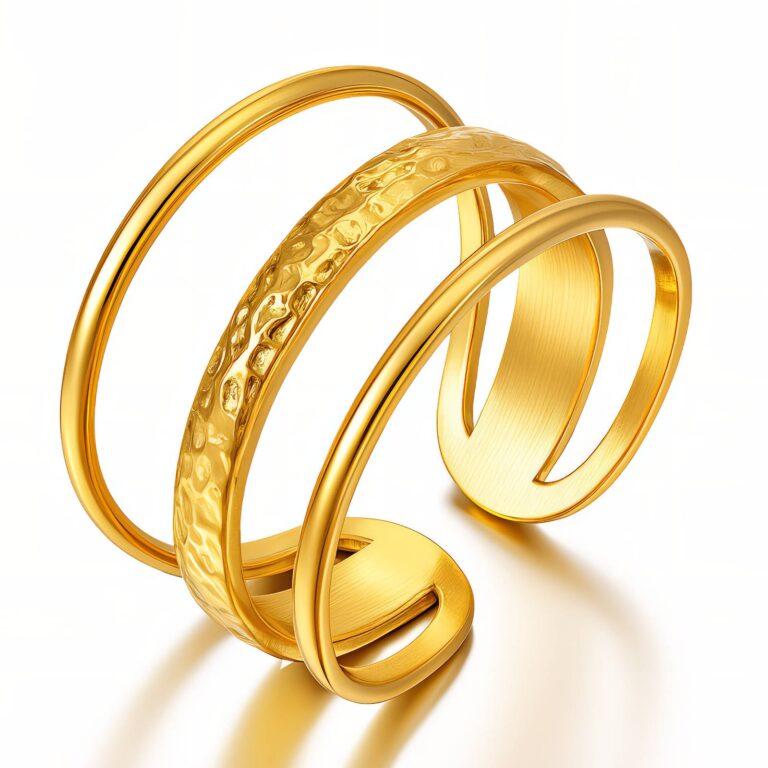 Adjustable 18K gold plated stainless steel ring close-up