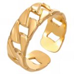 Adjustable 18K gold plated stainless steel ring on white background