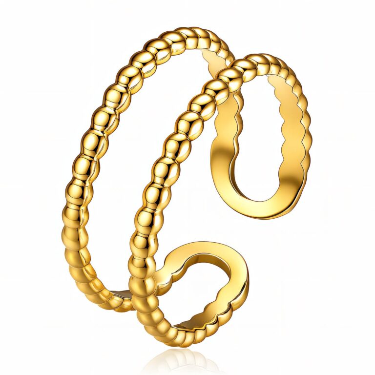 Adjustable 18K gold plated stainless steel ring close-up