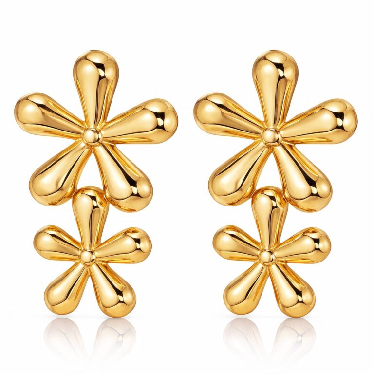 Close-up of 18K gold plated stainless steel flower earrings