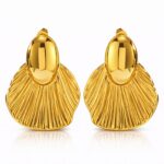 18K gold plated stainless steel stud earrings on white background