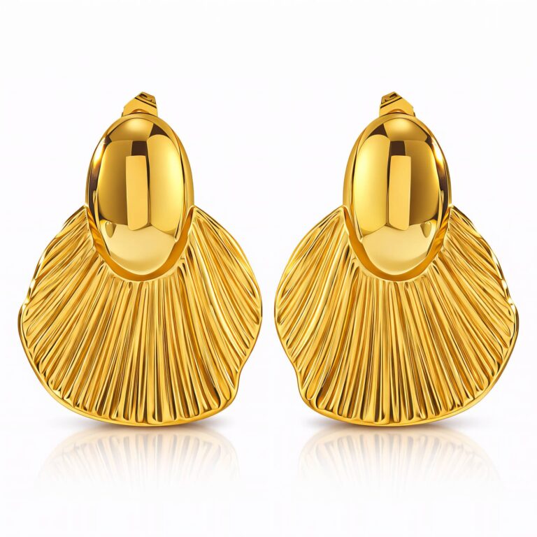 18K gold plated stainless steel stud earrings on white background