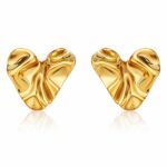 18K gold plated stainless steel heart stud earrings front view