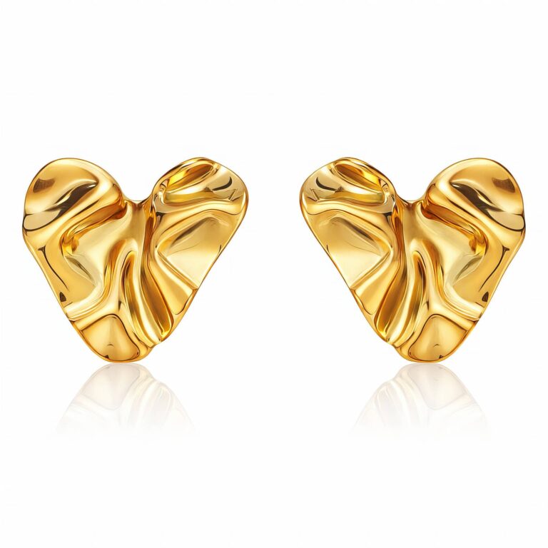 18K gold plated stainless steel heart stud earrings front view