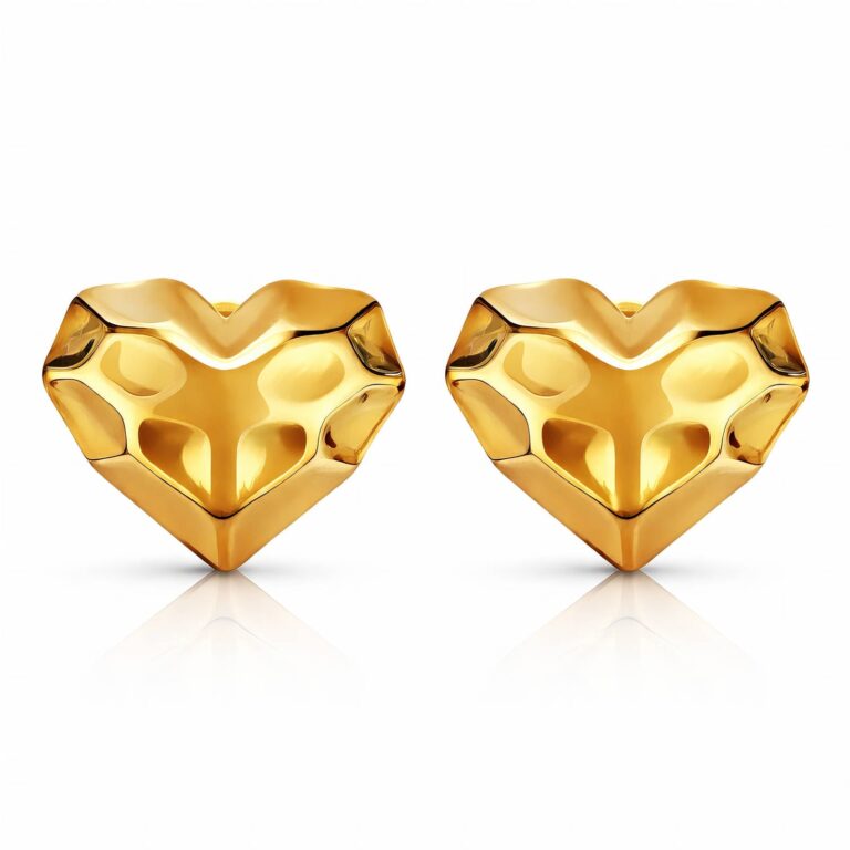 Close-up of 18K gold plated stainless steel heart stud earrings