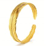 18K gold plated stainless steel feather bracelet close-up