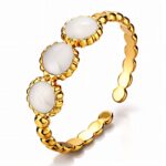 Adjustable 18K gold plated stainless steel ring on white background