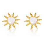 Close-up of 18K gold plated stainless steel sun stud earring