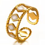Adjustable 18K gold plated stainless steel enamel ring front view
